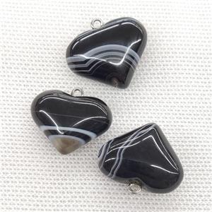 Black Banded Agate Heart Pendant Stripe, approx 20-25mm [GM21746]