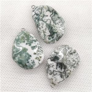 Green Tree Agate Teardrop Pendant Twist, approx 25-40mm [GM21760]
