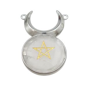 Clear Quartz Star Symbols Alloy Moon Pendant Platinum Plated, approx 25mm, 50mm [GM21780]
