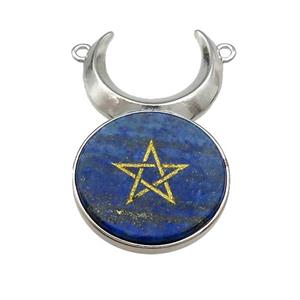 Natural Lapis Lazuli Coin Star Symbols Alloy Moon Pendant Platinum Plated, approx 25mm, 50mm [GM21784]