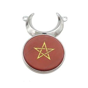 Red Jasper Coin Star Symbols Alloy Moon Pendant Platinum Plated, approx 25mm, 50mm [GM21786]