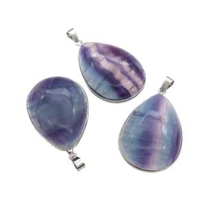 Natural Fluorite Teardrop Pendant Multicolor Platinum Plated, approx 25-35mm [GM21789]