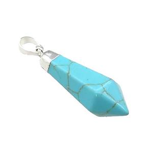 Synthetic Turquoise Pendulum Pendant Blue Silver Plated, approx 13-35mm [GM21800]