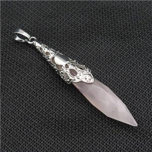 Natural Pink Rose Quartz Pendulum Pendant Platinum Plated, approx 10-60mm [GM21809]