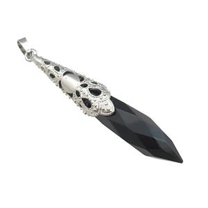 Natural Black Obsidian Pendulum Pendant Platinum Plated, approx 10-60mm [GM21810]