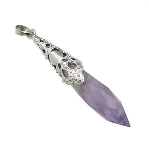 Natural Purple Amethyst Pendulum Pendant Platinum Plated, approx 10-60mm [GM21815]