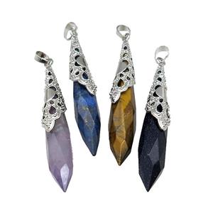 Natural Gemstone Pendulum Pendant Platinum Plated Mixed, approx 10-60mm [GM21816]