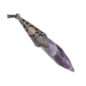 Natural Purple Amethyst Pendulum Pendant Antique Red, approx 10-60mm [GM21823]