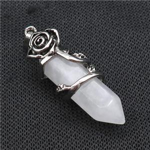 Natural Clear Quartz Prism Pendant Alloy Flower Wrapped, approx 10-40mm [GM21825]