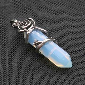 White Opalite Prism Pendant Alloy Flower Wrapped, approx 10-40mm [GM21826]