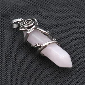 Natural Pink Rose Quartz Prism Pendant Cone Alloy Flower Wrapped, approx 10-40mm [GM21827]