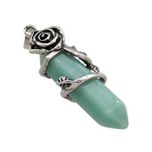 Natural Green Aventurine Prism Pendant Alloy Flower Wrapped, approx 10-40mm [GM21828]