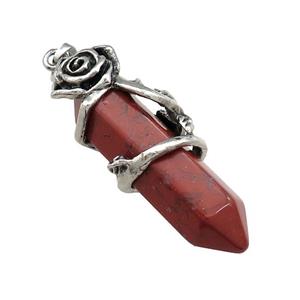 Natural Red Jasper Prism Pendant Alloy Flower Wrapped, approx 10-40mm [GM21830]