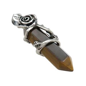 Natural Tiger Eye Stone Energy Prism Pendant Alloy Flower Wrapped, approx 10-40mm [GM21831]