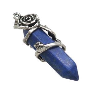 Natural Blue lapis Lazuli Prism Pendant Alloy Flower Wrapped, approx 10-40mm [GM21832]