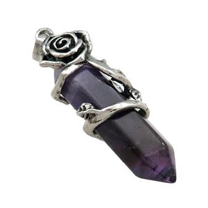 Natural Purple Amethyst Prism Pendant Alloy Flower Wrapped, approx 10-40mm [GM21833]