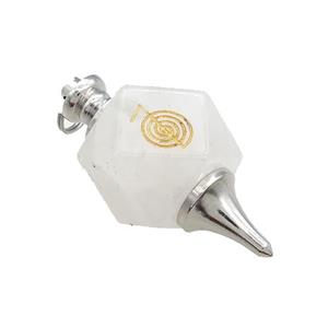 Natural Clear Crystal Quartz Dowsing Pendulum Polygon Alloy Platinum Plated, approx 20mm, 50mm [GM21835]