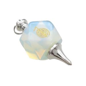 White Opalite Dowsing Pendulum Polygon Alloy Platinum Plated, approx 20mm, 50mm [GM21836]