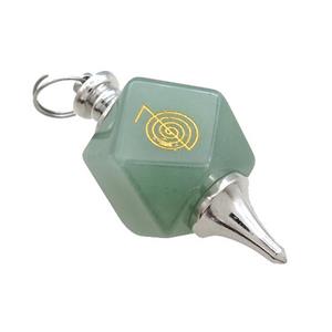Natural Green Aventurine Dowsing Pendulum Polygon Alloy Platinum Plated, approx 20mm, 50mm [GM21839]