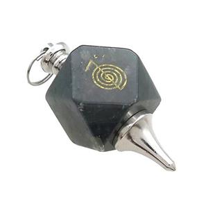 Natural Labradorite Dowsing Pendulum Polygon Alloy Platinum Plated, approx 20mm, 50mm [GM21841]