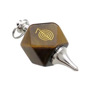 Natural Tiger Eye Stone Dowsing Pendulum Polygon Alloy Platinum Plated, approx 20mm, 50mm [GM21842]