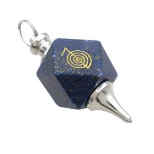 Natural Blue Lapis Lazuli Dowsing Pendulum Polygon Alloy Platinum Plated, approx 20mm, 50mm [GM21843]