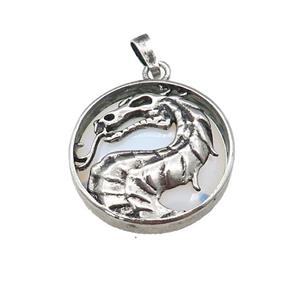 Alloy Zinc Dragon Pendant With White Opalite Antique Silver, approx 28mm [GM21847]