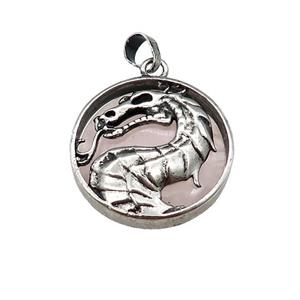 Alloy Zinc Dragon Pendant With Rose Quartz Antique Silver, approx 28mm [GM21848]