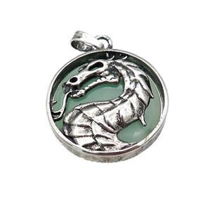 Alloy Zinc Dragon Pendant With Green Aventurine Antique Silver, approx 28mm [GM21850]