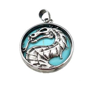 Alloy Zinc Dragon Pendant With Synthetic Turquoise Antique Silver, approx 28mm [GM21852]