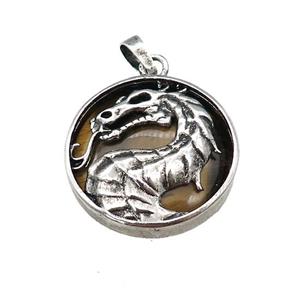 Alloy Zinc Dragon Pendant With Tiger Eye Stone Antique Silver, approx 28mm [GM21853]