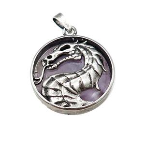 Alloy Zinc Dragon Pendant With Purple Amethyst Antique Silver, approx 28mm [GM21855]