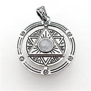 Zinc Alloy David Star Pendant Pave Clear Quartz Circle Antique Silver, approx 38mm [GM21870]