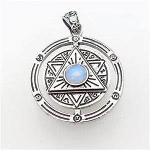 Zinc Alloy David Star Pendant Pave White Opalite Circle Antique Silver, approx 38mm [GM21871]