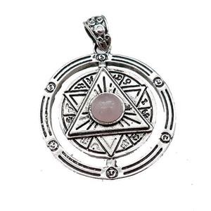 Zinc Alloy David Star Pendant Pave Rose Quartz Circle Antique Silver, approx 38mm [GM21872]