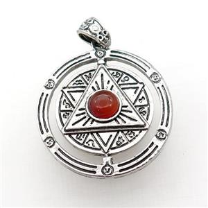 Zinc Alloy David Star Pendant Pave Red Agate Circle Antique Silver, approx 38mm [GM21875]
