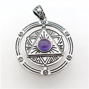 Zinc Alloy David Star Pendant Pave Amethyst Circle Antique Silver, approx 38mm [GM21878]