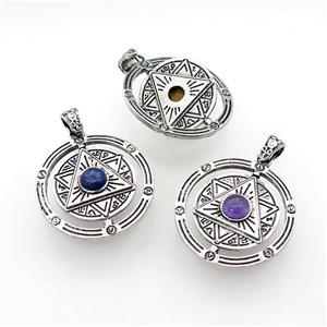 Zinc Alloy David Star Pendant Pave Gemstone Circle Antique Silver Mixed, approx 38mm [GM21879]