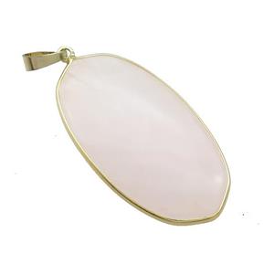 Natural Pink Rose Quartz Oval Pendant Gold Plated, approx 25-45mm [GM21880]