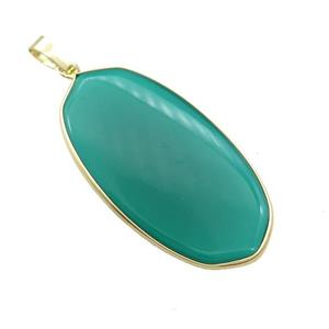 Green Cats Eye Glass Oval Pendant Gold Plated, approx 25-45mm [GM21884]