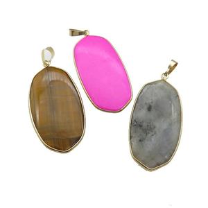 Mixed Gemstone Oval Pendant Dye Gold Plated, approx 25-45mm [GM21895]