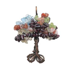 Natural Gemstone Chakra Pendant Tree Of Life Copper Wire Wrapped Antique Red, approx 45-55mm [GM21932]