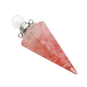 Pink Rose Quartz Chips Perfume Bottle Pendant Resin Cone Platinum Plated, approx 17-50mm [GM21943]