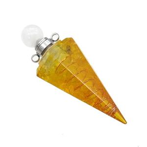 Yellow Citrine Chips Perfume Bottle Pendant Resin Cone Platinum Plated, approx 17-50mm [GM21944]