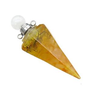 Citrine And Rose Quartz Chips Perfume Bottle Pendant Resin Cone Platinum Plated, approx 17-50mm [GM21945]