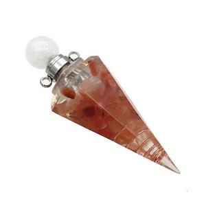 Red Carnelian Chips Perfume Bottle Pendant Resin Cone Platinum Plated, approx 17-50mm [GM21947]