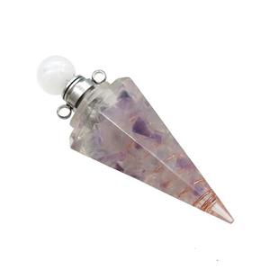 Natural Fluorite Chips Perfume Bottle Pendant Resin Cone Platinum Plated, approx 17-50mm [GM21949]