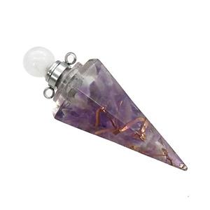 Natural Purple Amethyst Chips Perfume Bottle Pendant Resin Cone Platinum Plated, approx 17-50mm [GM21951]