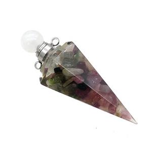 Natural Multicolor Tourmaline Chips Perfume Bottle Pendant Resin Cone Platinum Plated, approx 17-50mm [GM21952]