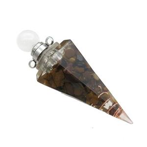 Natural Tiger Eye Stone Chips Perfume Bottle Pendant Resin Cone Platinum Plated, approx 17-50mm [GM21953]